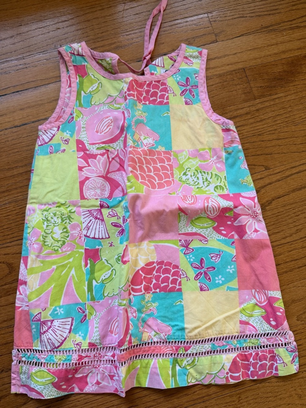 Colorful Patchwork Sleeveless Sundress - Pink, Aqua, Lime 4T
